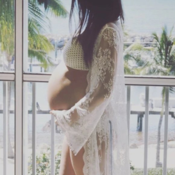 😍 NWOT Aporei Sheer Lace Maxi Dressing Robe Kimono, White, Large - Picture 3 of 16